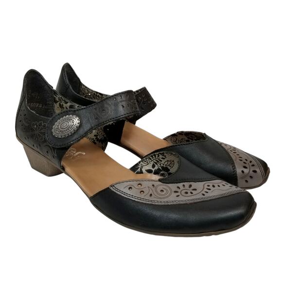 Rieker Antistress Women's Black Gray Mary Jane Leather Comfort Shoes Size 40 - Picture 1 of 12